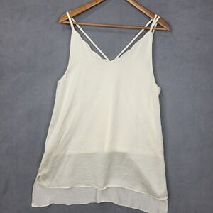 Umgee Tank Top Women's Small Cream Cotton‎ V-Neck Spaghetti Strap High Low Hem